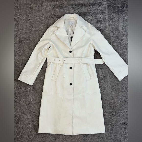 Fashion Nova White Faux Leather Martinis In The City Trench Coat - Picture 4 of 13